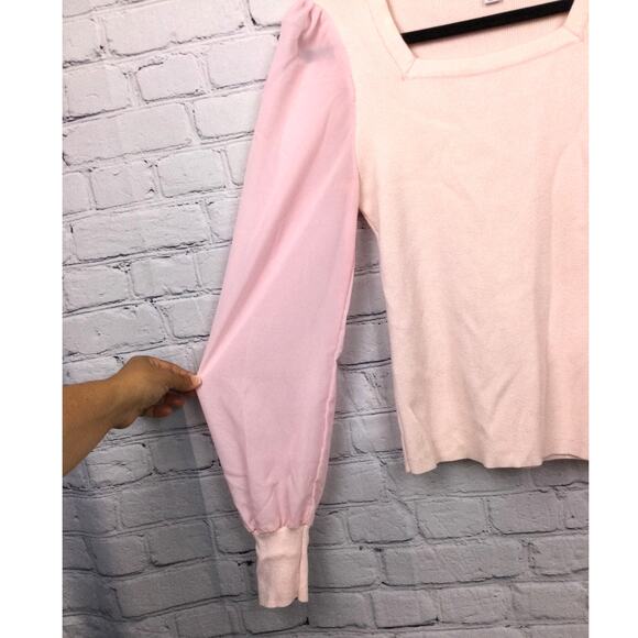 Carmen Marc Valvo Square Neck Sheer Sleeve Lightweight Ribbed Knit Pullover M - Picture 3 of 12